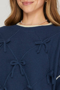 SHE + SKY Bow Detail Sweater Top in navy - women's sweater - view 5