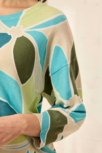 TRIBAL Three Quarter Sleeve Crewneck Sweater in aqua sky - women's sweater - view 4