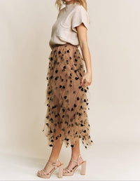 Sweet Generis All Frills Velvet Heart Flocked Midi Skirt in mocha - women's skirt - view 5