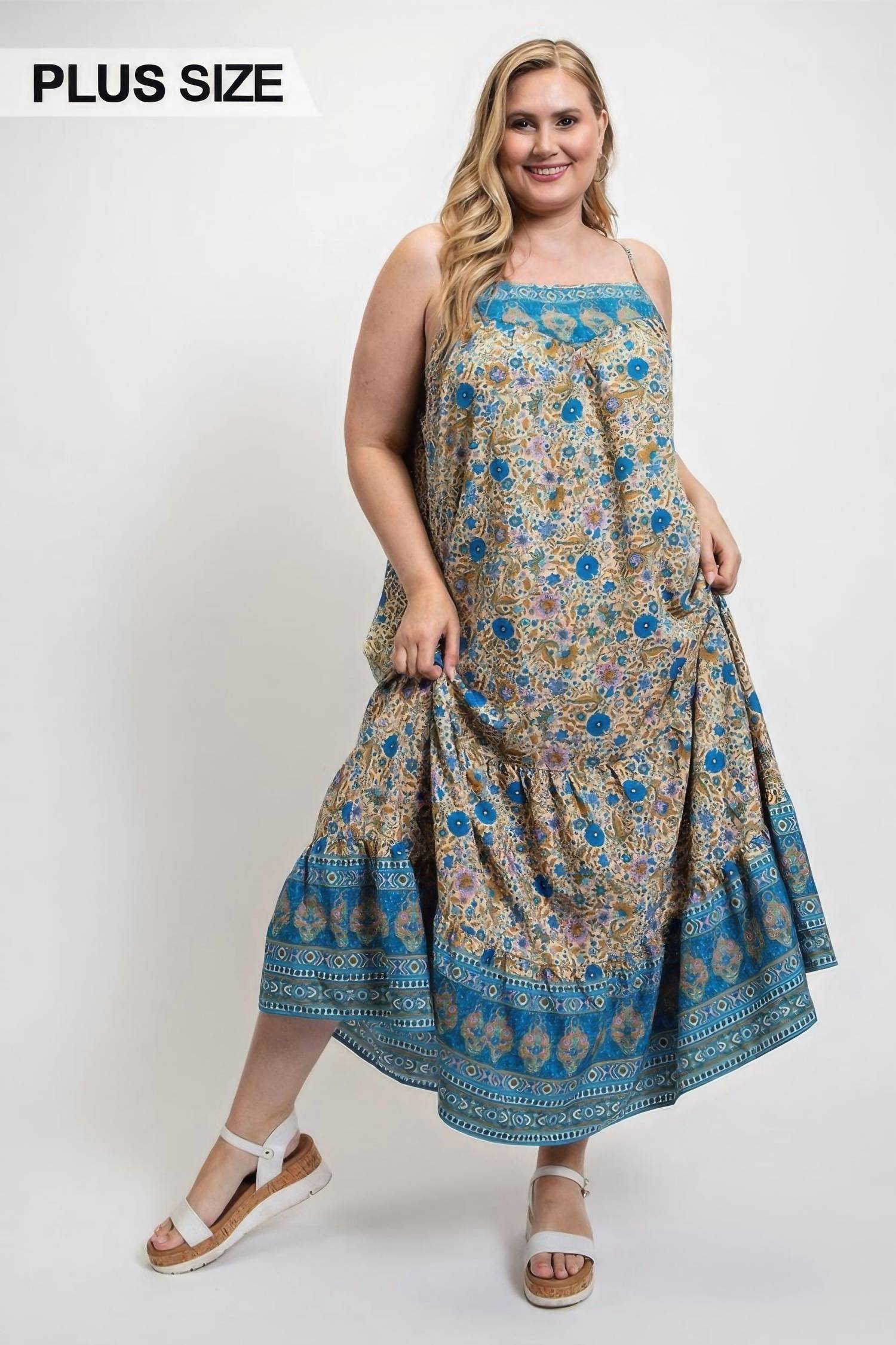 GiGiO Boho Beauty Floral Aztec Maxi Dress in blue multi - women's dress - alternate view