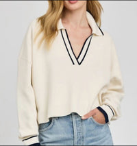 Gentle Fawn Tristan Pullover V Neck Sweater in cream - women's sweater - alternate view