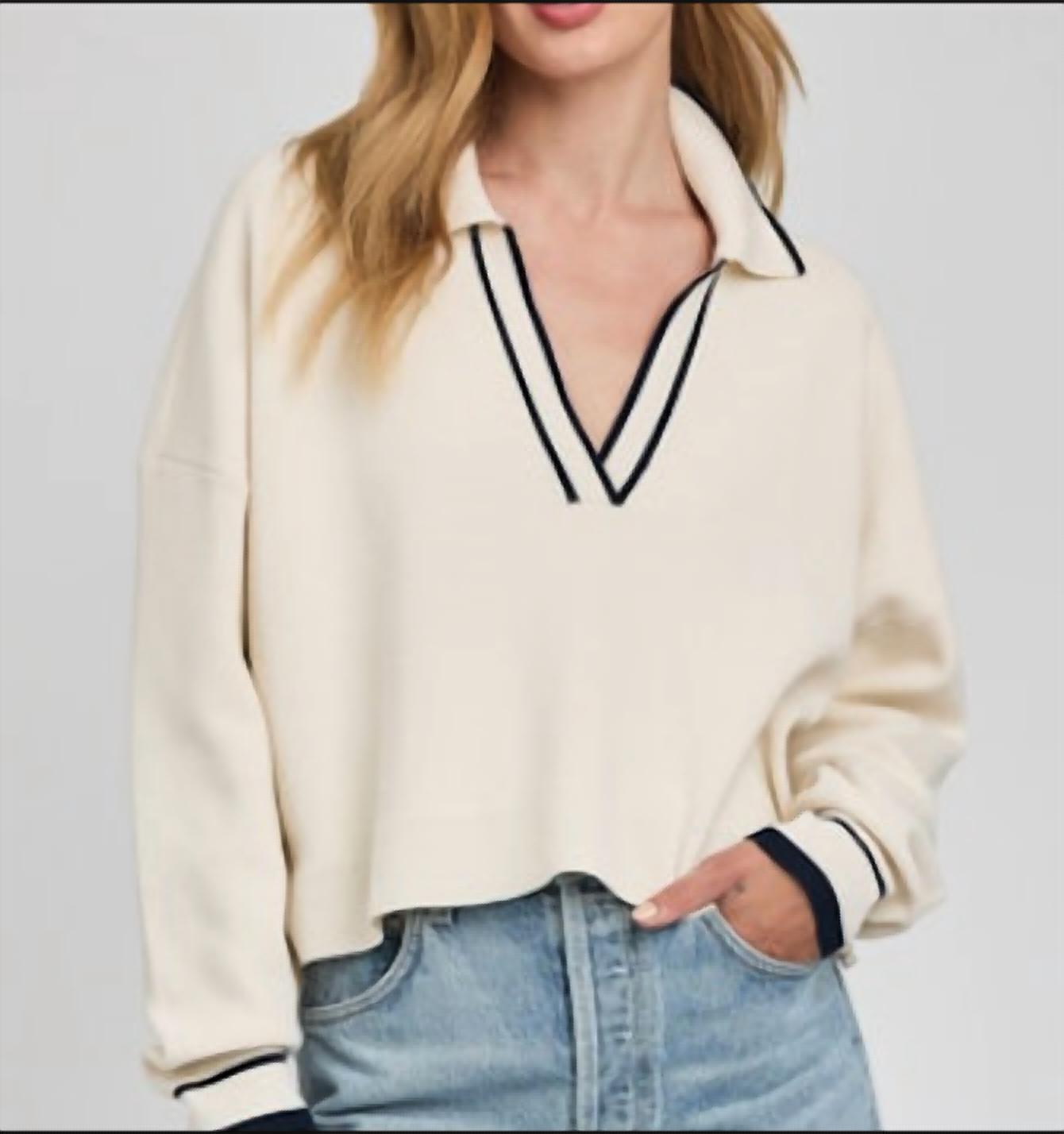 Gentle Fawn Tristan Pullover V Neck Sweater in cream - women's sweater - alternate view