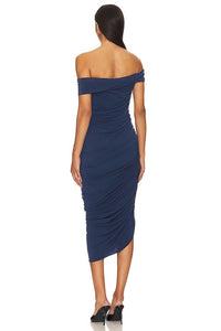 katie may Alana Ruched Midi Off Shoulder Dress in deep sea - women's dress - alternate view