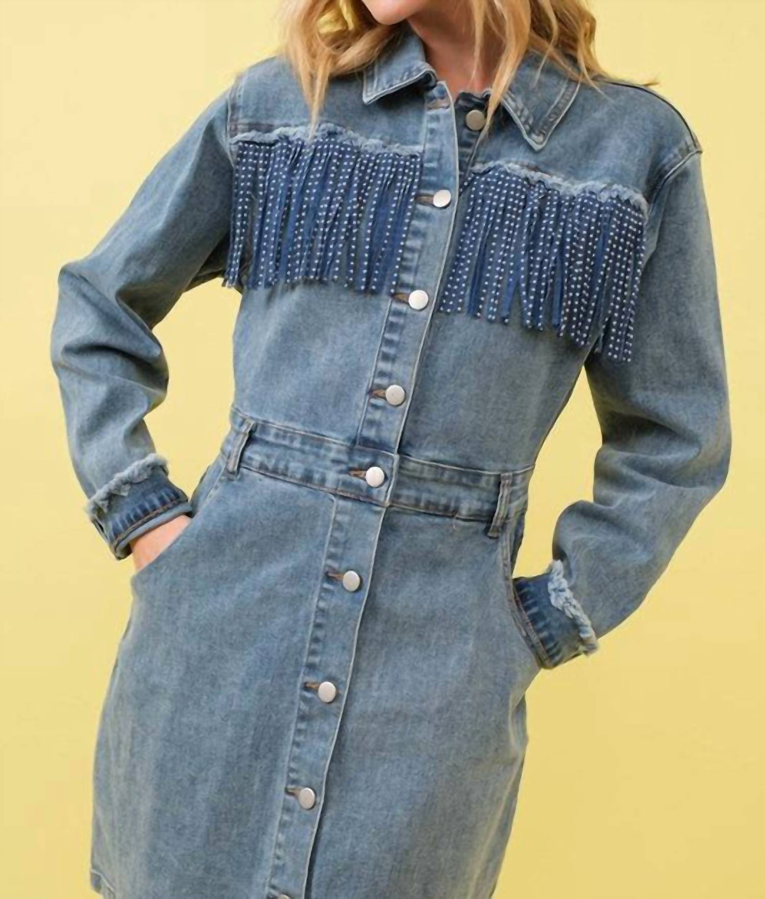 Blue B - Studded Fringe Western Denim Dress