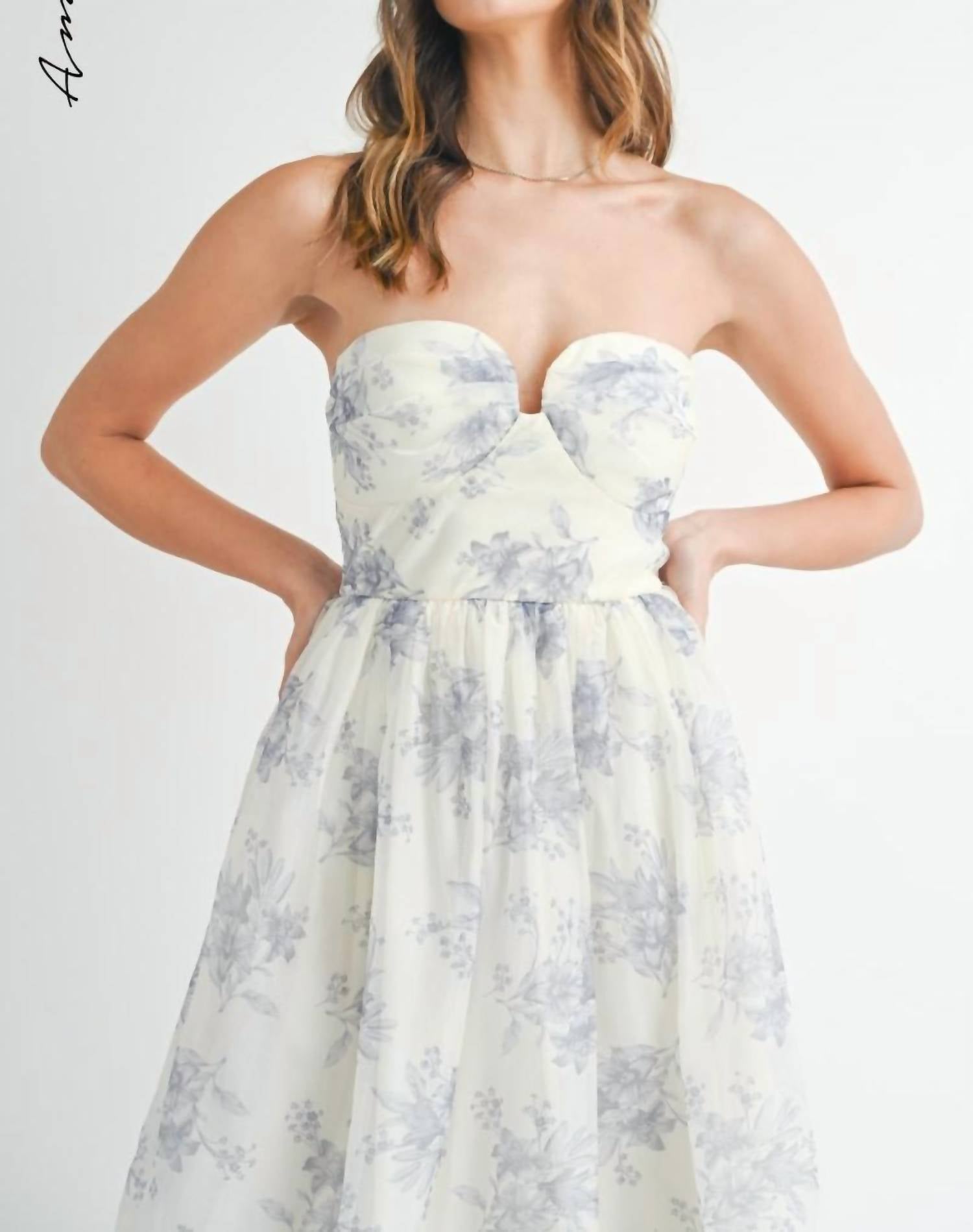 Mable - Ali Floral Strapless Midi Dress