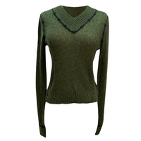Autumn Cashmere - Fitted V-Neck Sweater with Embroidered Seam
