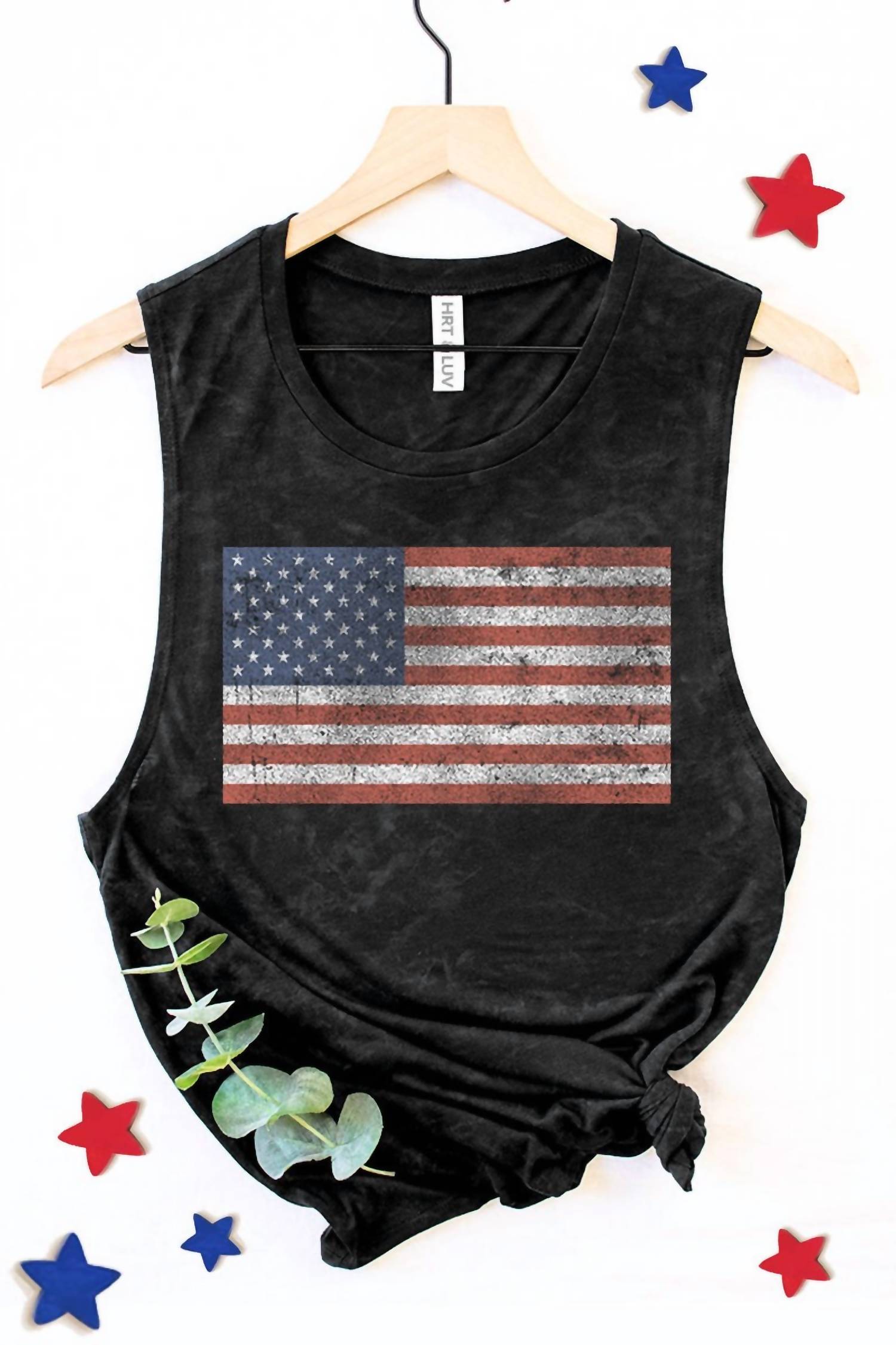Hrt & Luv - Vintage American Flags Graphic Tank Top
