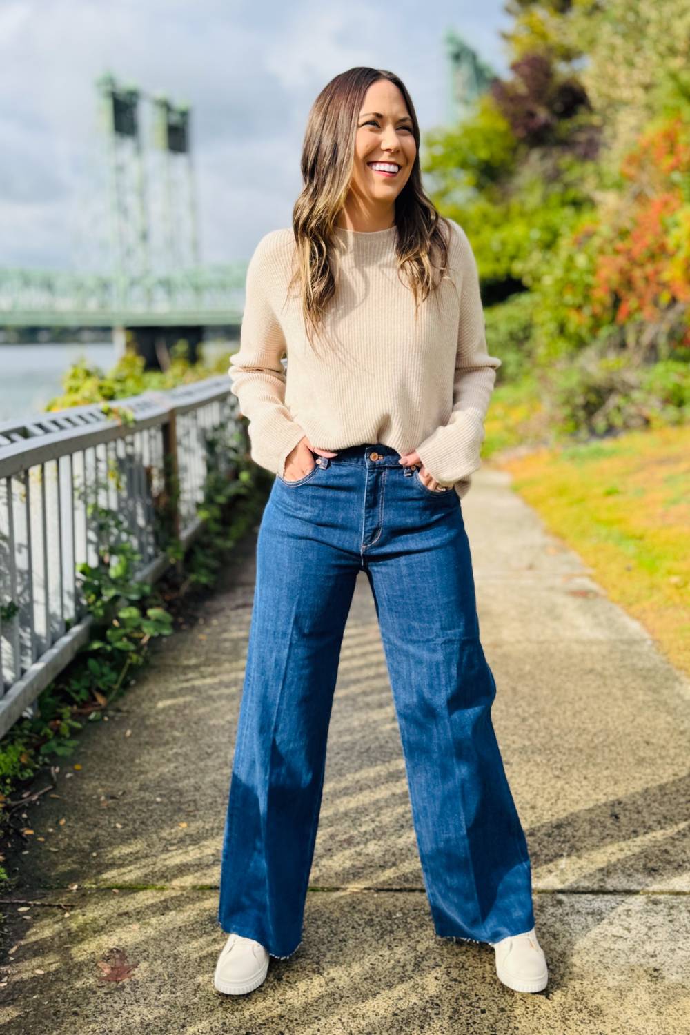 Tribal - Brooke Blue Thread Hugging Wide Trouser Jeans