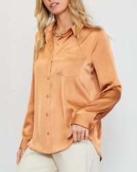 Skies Are Blue - Presidential Satin Button Down Blouse With Pocket