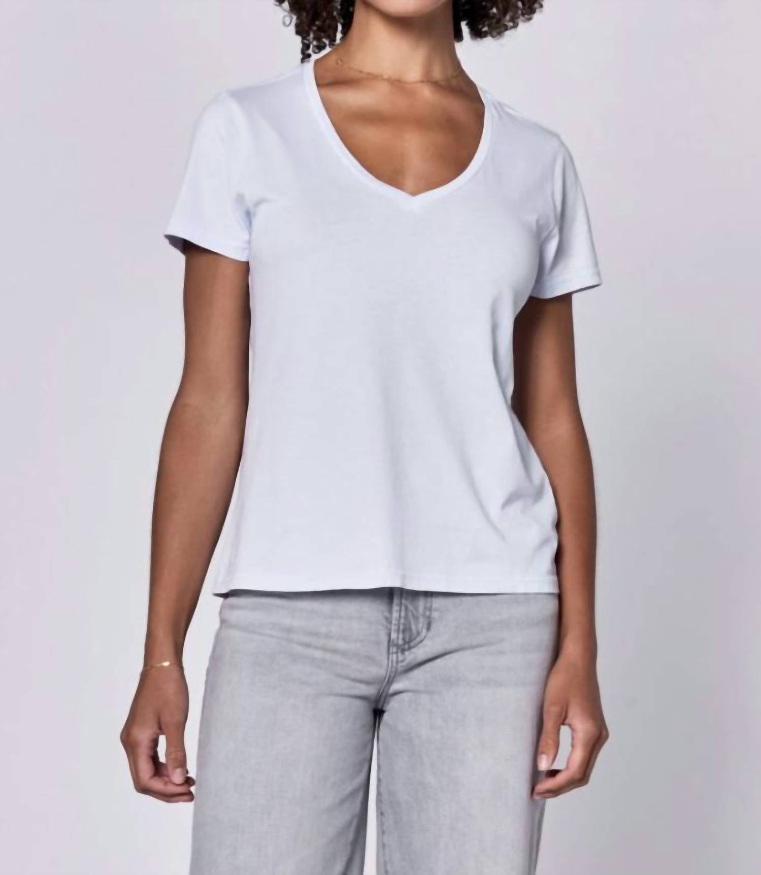 DEAR JOHN DENIM Madi V-neck Jersey Short Sleeve Tee in sky - women's t-shirt