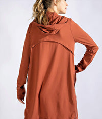 RAE MODE Long Hooded Active Jacket - Plus Size in dark terracotta - women's jacket - alternate view