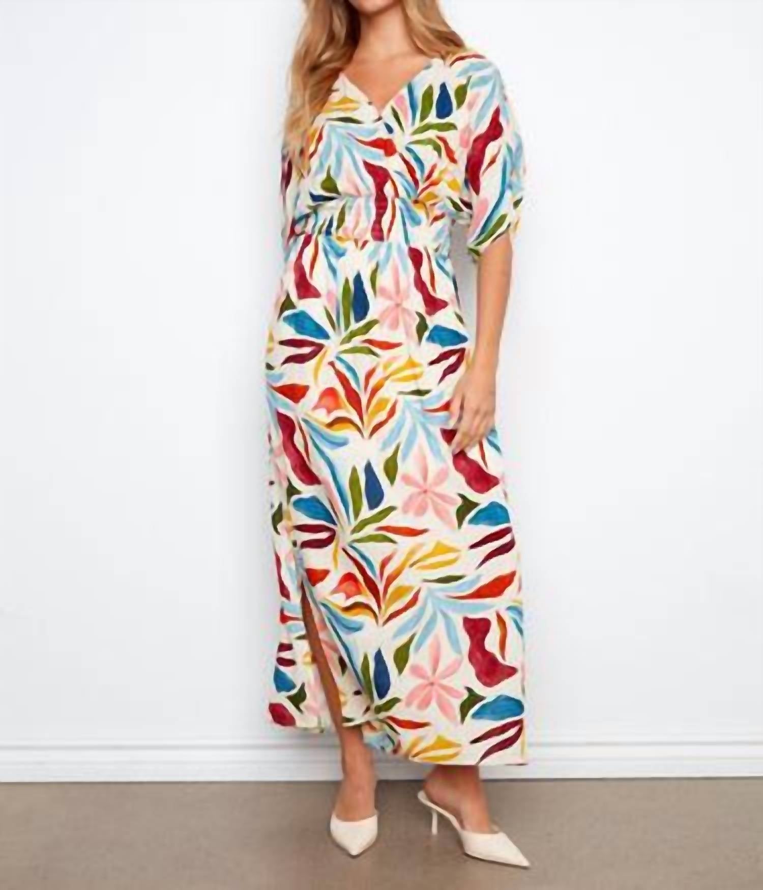 CHARLIE B Printed Dolman Sleeve Maxi Dress in solstice - women's dress - detail view