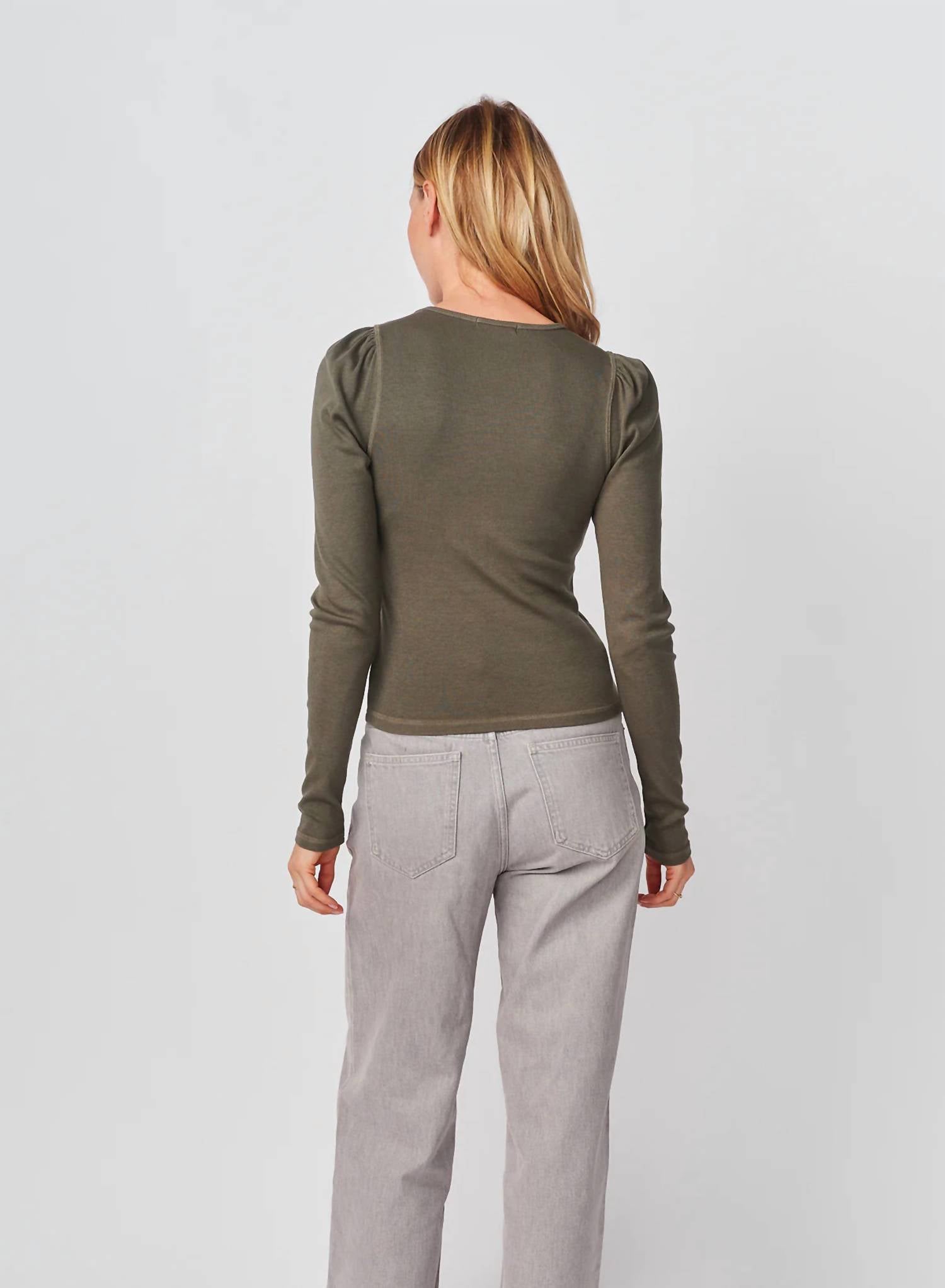 Sundry Puff Sleeve Top in signature green - women's long sleeve top - view 4