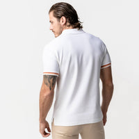 James Bark Striped Collar And French Bulldog Logo Polo in white peach - men's shirt - alternate view