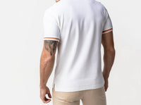 James Bark Striped Collar And French Bulldog Logo Polo in white peach - men's shirt - detail view