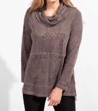 ESCAPE BY HABITAT Printed Cowl Neck Top in grey - women's long sleeve top