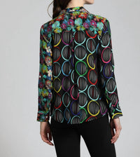 Apny - Mixed Pattern Printed Button-Up Blouse