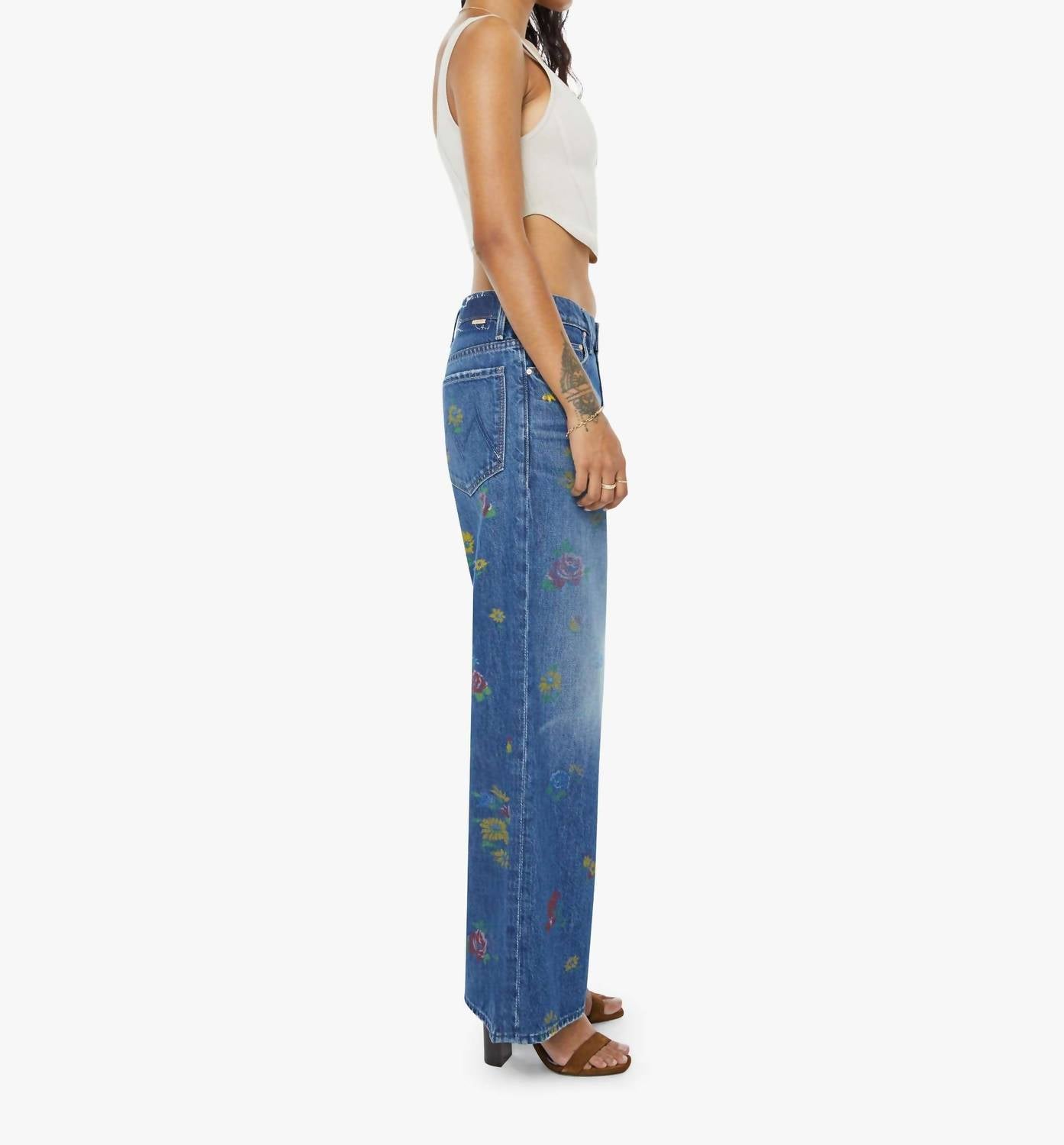Mother Lil Rerun Zip Sneak Jeans in field of flowers - women's jeans - alternate view