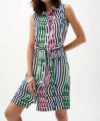 Joseph Ribkoff - Stripes Belted Shirt Dress