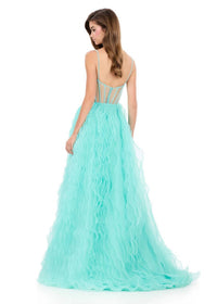 ASHLEYlauren Sweetheart Corset-style Bow Bodice Prom Gown in aqua - women's dress - alternate view