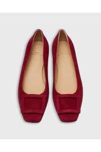 Ann Mashburn Women's Buckle Shoe in deep red suede 1 - women's heels - detail view