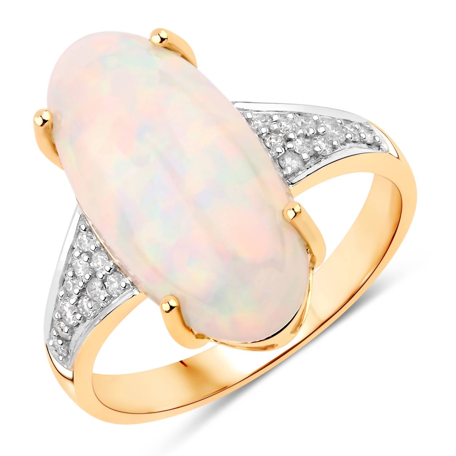 Diana M Jewels Women's Oval Natural Ethiopian Opal Fashion Ring (4.95 Ct) - Statement in 14k yellow gold - women's jewelry