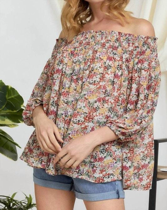 Davi & Dani - Floral Smocked Off Shoulder Top