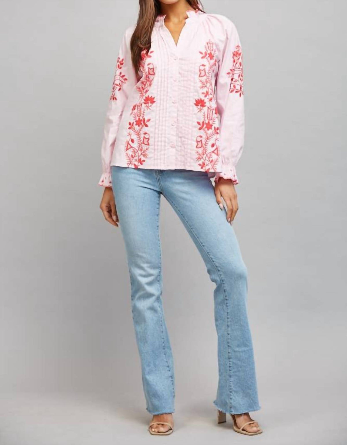 Miou Muse - Take Me There Embroidered And Pintuck Detail Top
