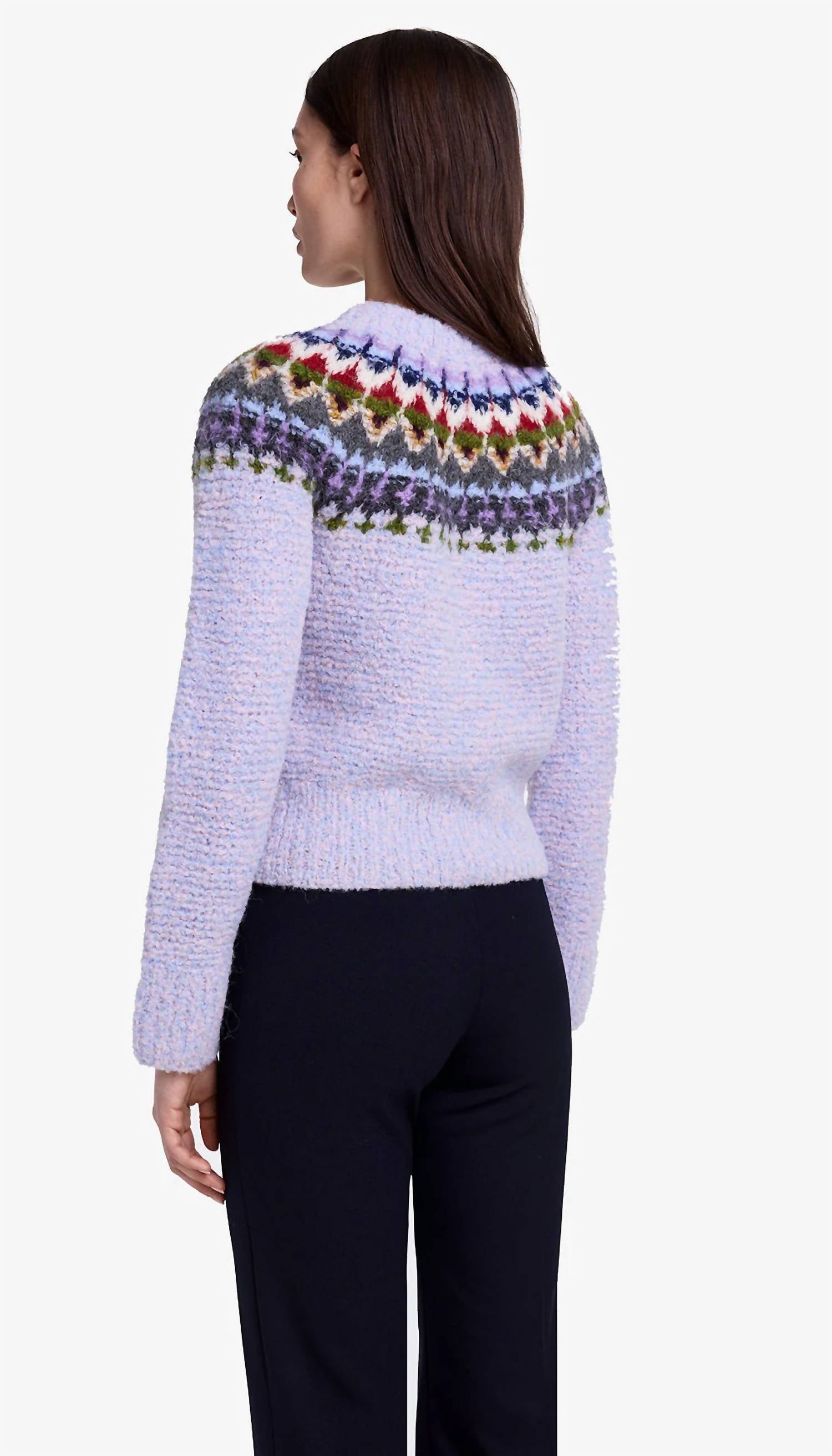 Smythe Handknit Granny Cardigan in lilac fair isle - women's cardigan - alternate view