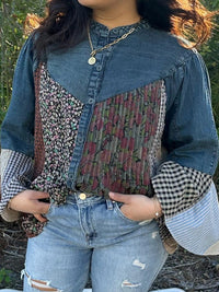 Young Threads - Boho Western Pintuck Denim Top