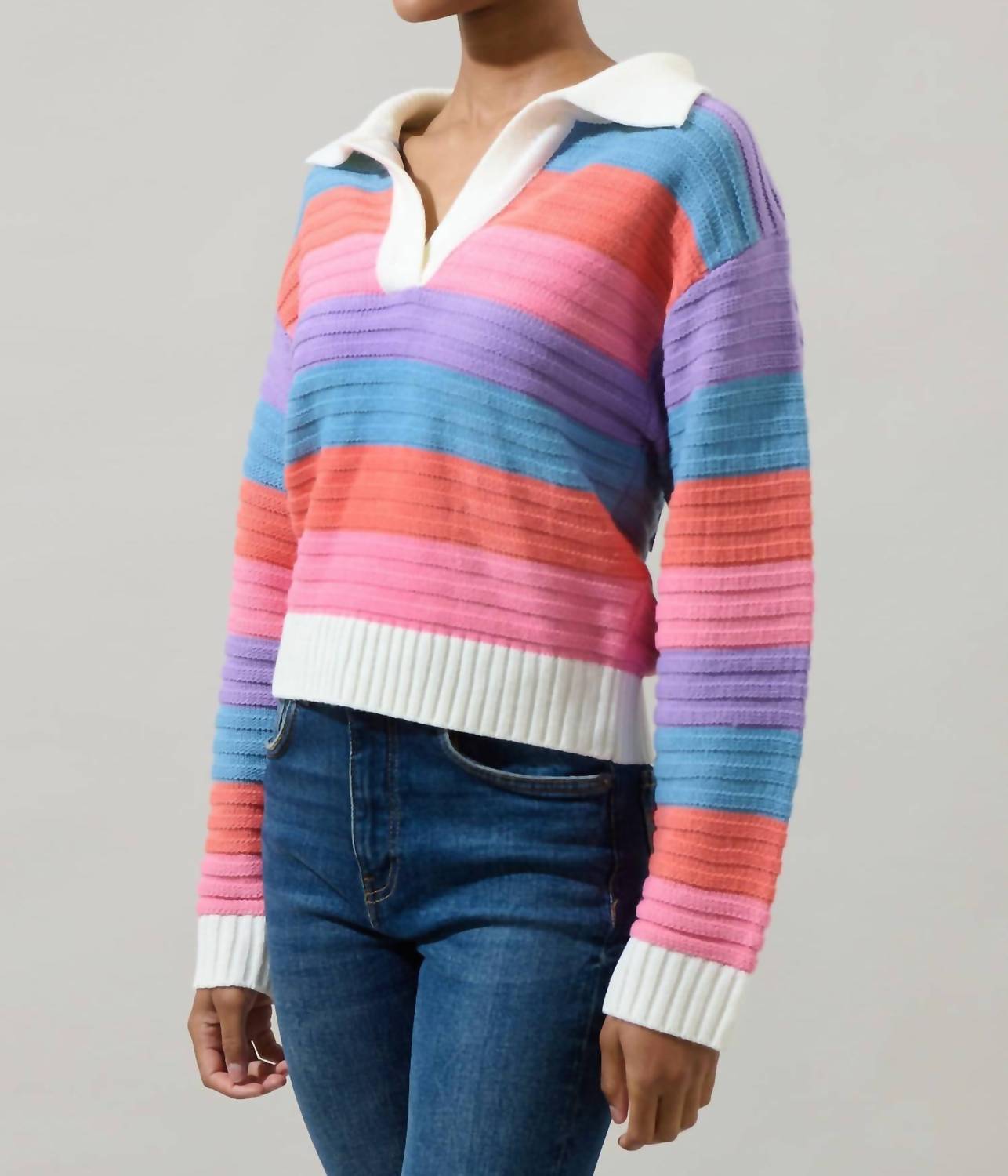 Sugarlips - Roselin Striped Collared Sweater