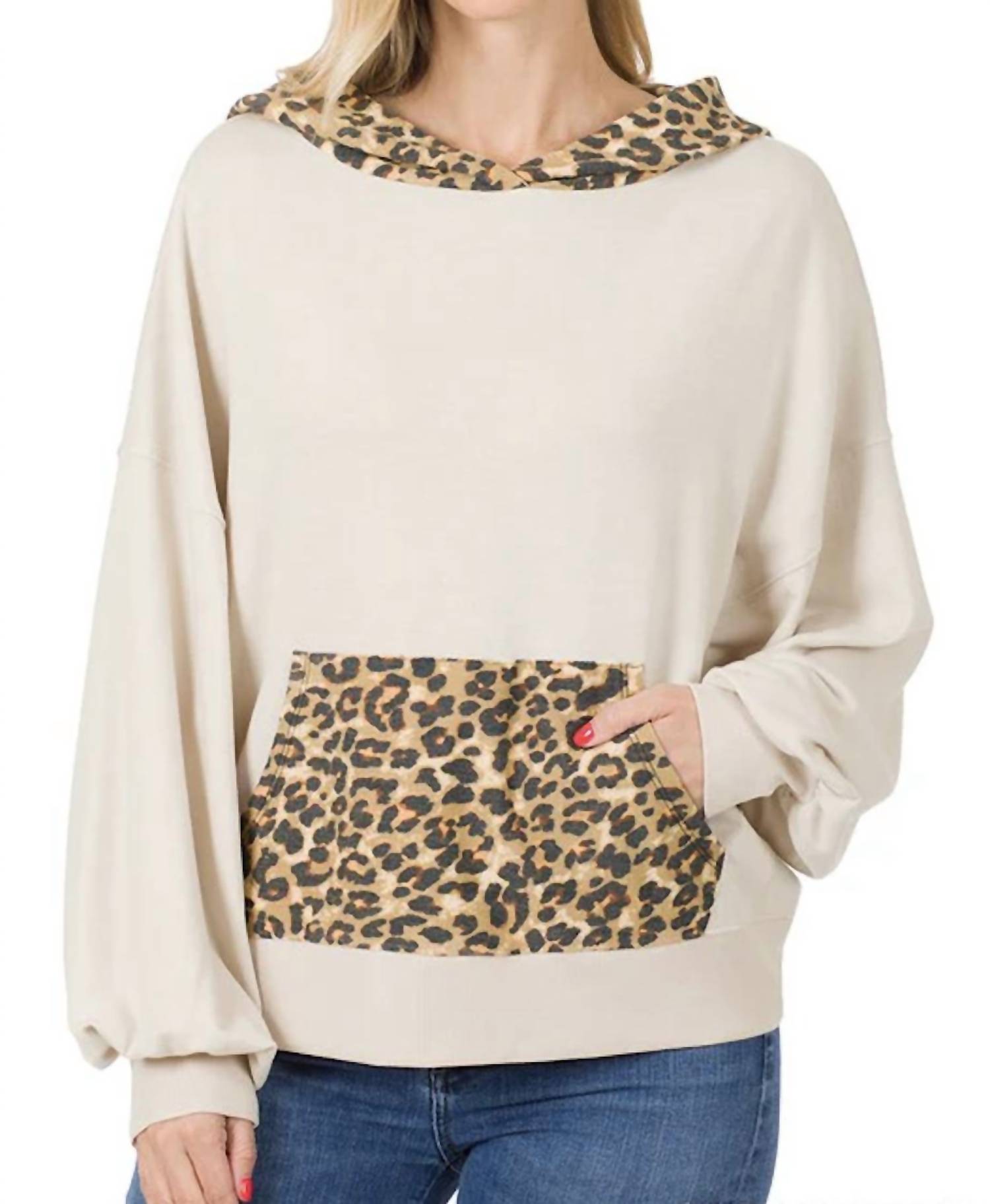 Zenana - Soft French Terry Reverse Leopard Hoodie