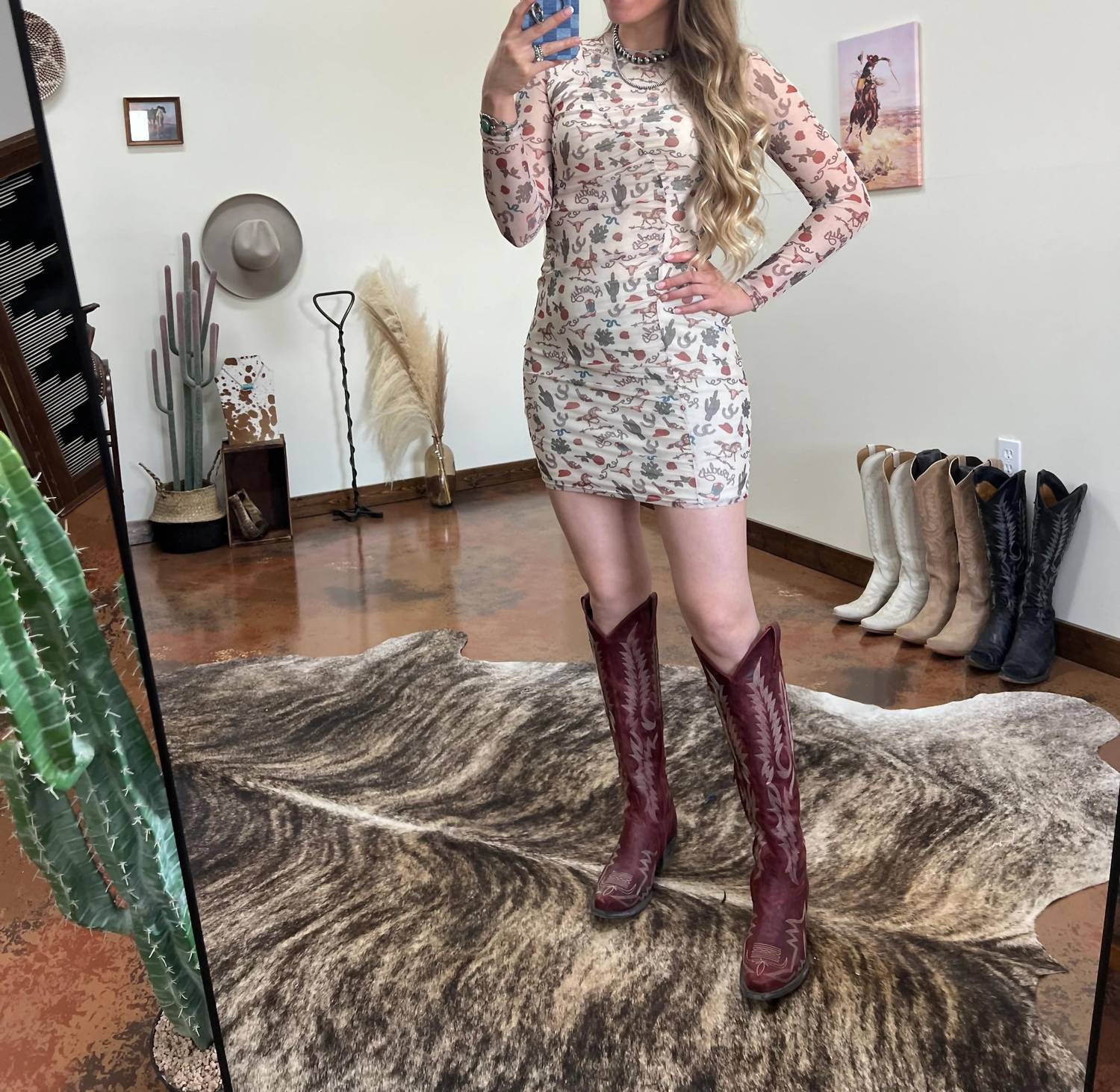 Rock & Roll Denim - Tattooed Western Print Mesh Dress