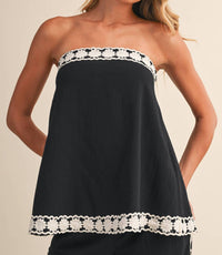Klesis Lace Edge Tube Top And Pants Set in black cream - women's sleepwear - view 5