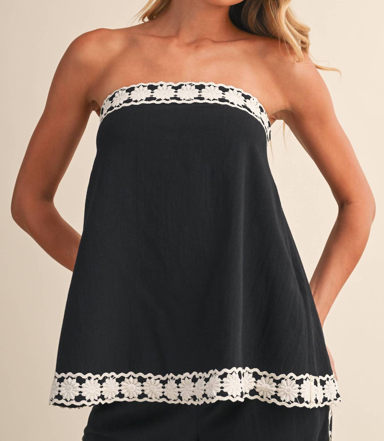 Klesis Lace Edge Tube Top And Pants Set in black cream - women's sleepwear - view 5