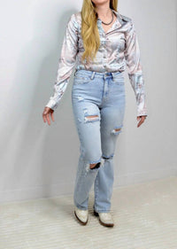 Blue B - Western Print Satin Bodysuit