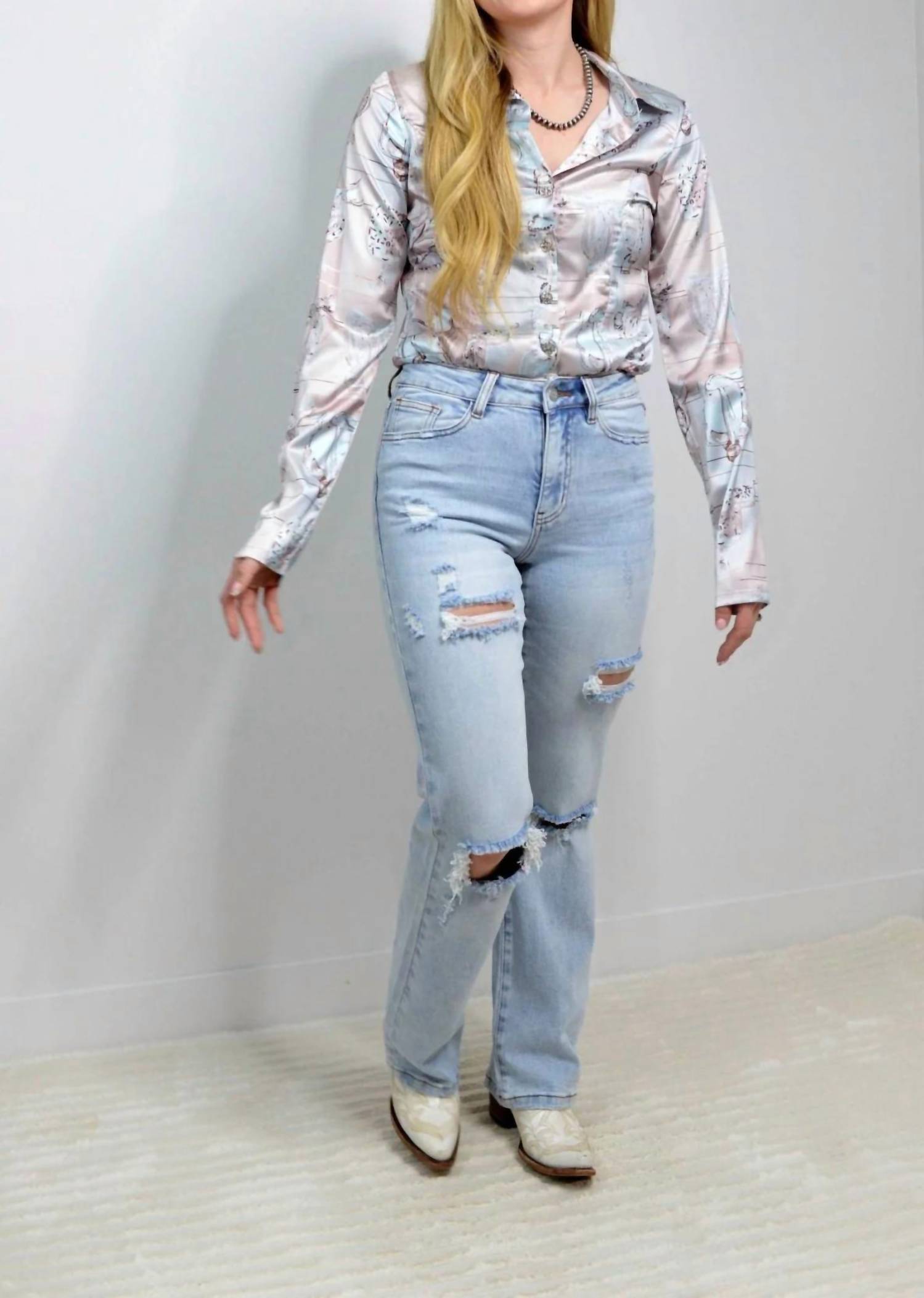 Blue B - Western Print Satin Bodysuit