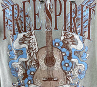 Zutter Women's Free Spirit Guitar Tee in mineral washed khaki - women's t-shirt - detail view