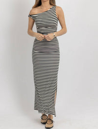 Sky To Moon - SHIRRED SHOULDER STRIPE SKIRT SET