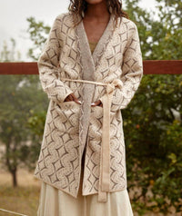 Lovestitch - Western Diamond Jacquard Belted Cardigan