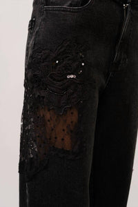 Blue B - Lace Patchwork Straight Leg Jeans