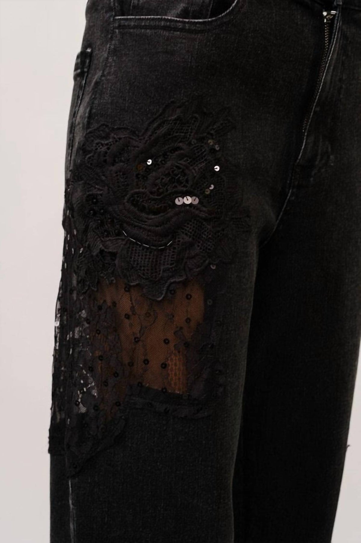 Blue B - Lace Patchwork Straight Leg Jeans