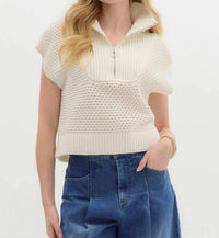 Entro - High Neck Half-zip Sweater Top