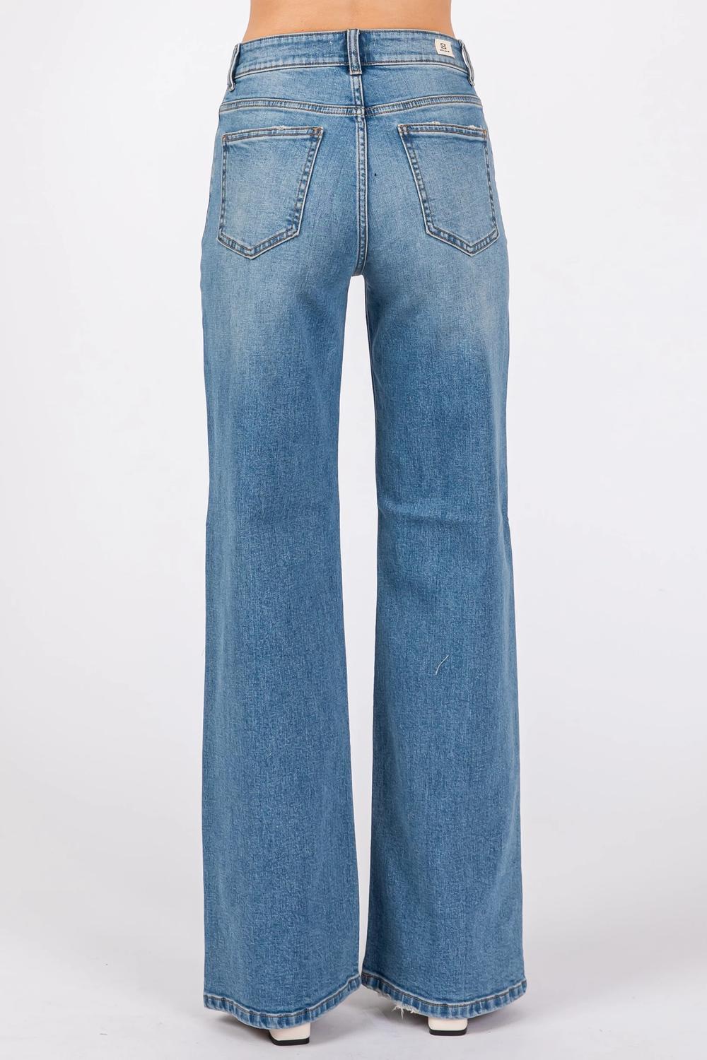 Letter to Juliet Workman Place Wide Leg Jeans in medium wash - women's jeans - detail view