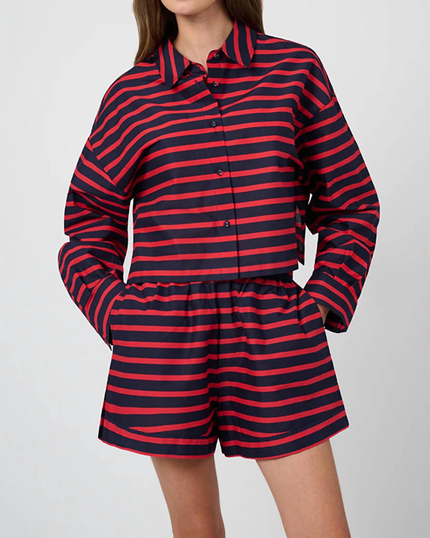We Wore What - Long Sleeve Crop Button Down Shirt