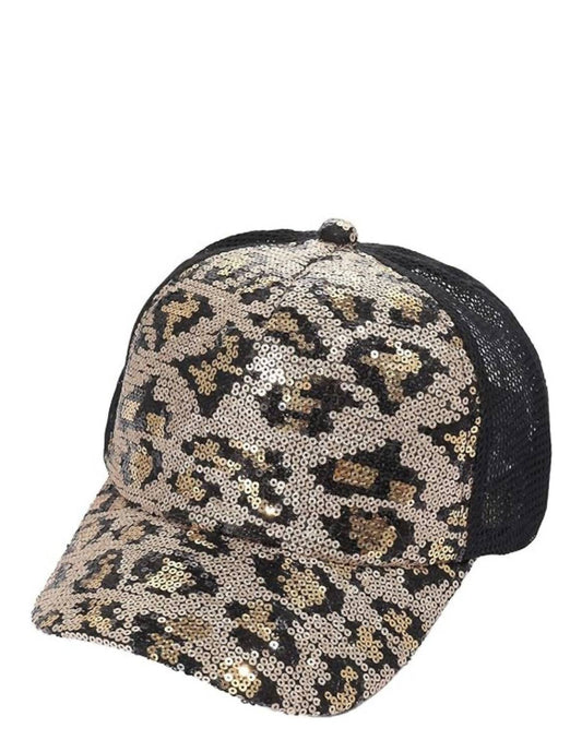 Leopard Sequin Truckers Cap