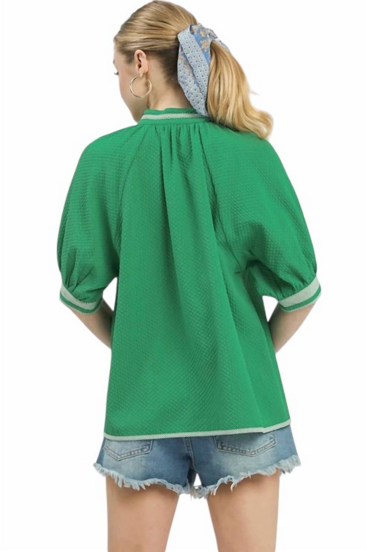 Umgee - Jaacquard Contrast Trim Top