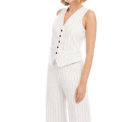 Karen Kane Stripe Button-Up Vest in off white with black - women's tank top - detail view