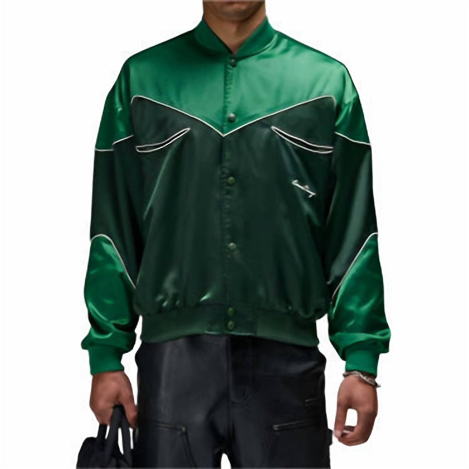 Criminal Damage Western Satin Bomber Jacket in emerald - men's jacket