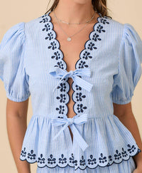 Main Strip - Deena V-neck Peplum Blouse With Scallop Edges